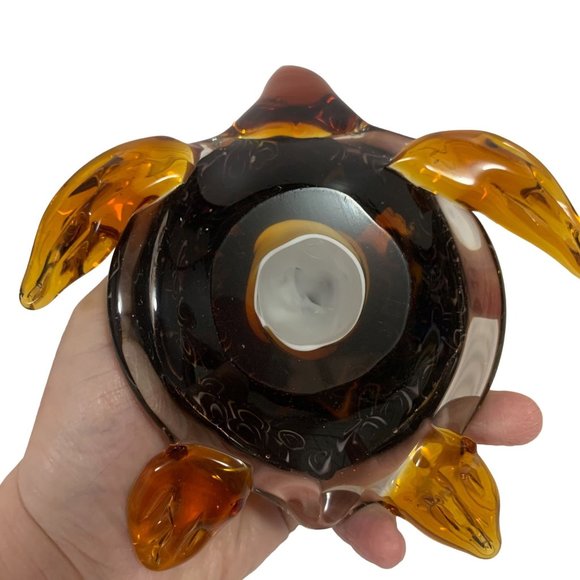 Art Glass Amber Brown Millefiori Large Turtle Figurine Paperweight Heavy - Picture 8 of 12